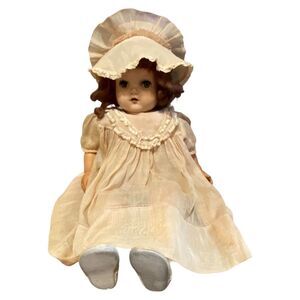 Vintage Composition Doll Cloth Body 23” Vinyl Limbs W/Dress & Baby Deer Shoes